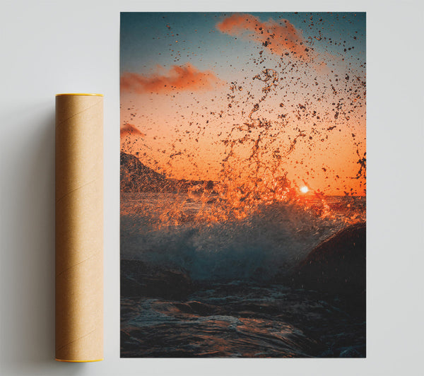 Orange Sunset Splash Poster