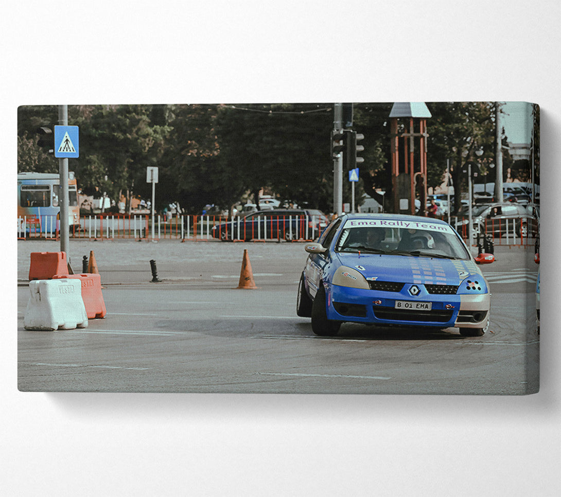  A Canvas Print of Blue Rally Car Turn Canvas Print