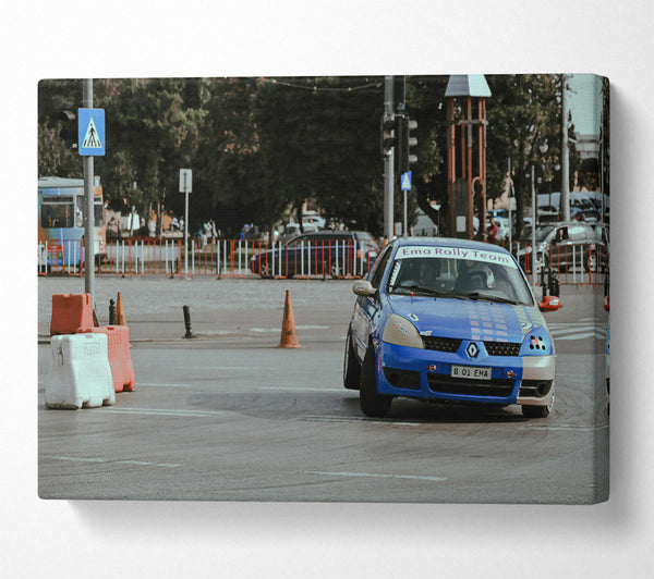  A Canvas Print of Blue Rally Car Turn Canvas Print