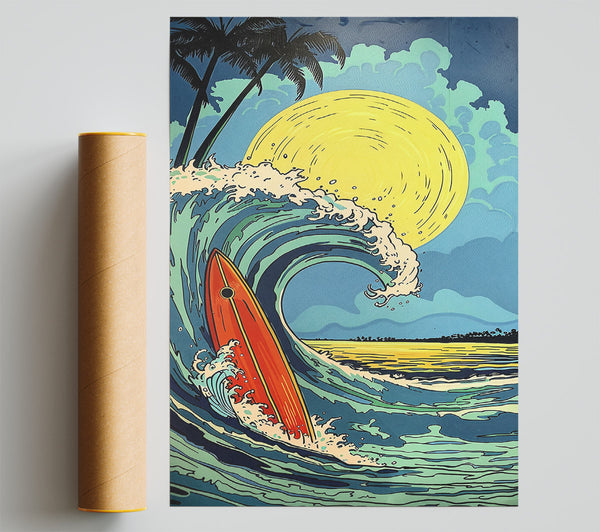 Yellow Sunset Surf Poster