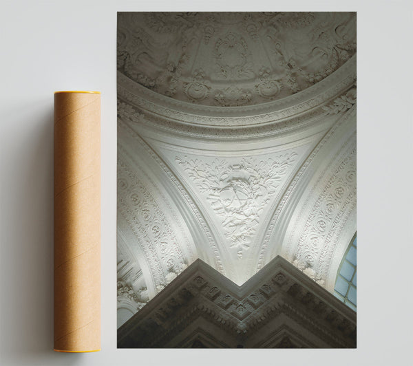 White Ornate Ceiling Detail Print