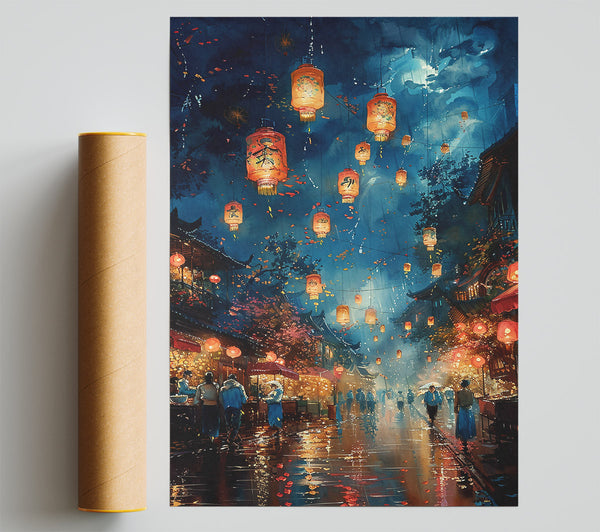 Blue Night Lanterns Giclee Print