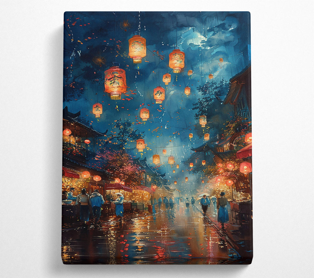  A Canvas Print of Blue Night Lanterns Canvas Wall Art