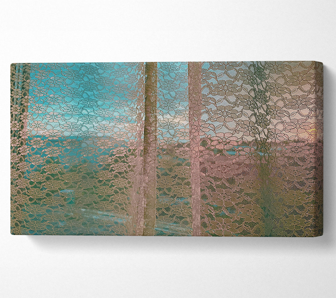  A Canvas Print of Pale Blue Lace Curtain Canvas Print