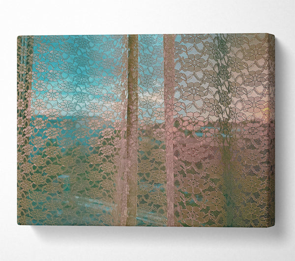  A Canvas Print of Pale Blue Lace Curtain Canvas Print