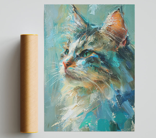 Turquoise Feline Gaze Print
