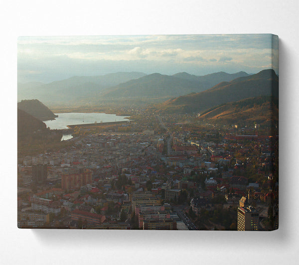  A Canvas Print of Golden Mountain Cityscape Canvas Wall Art