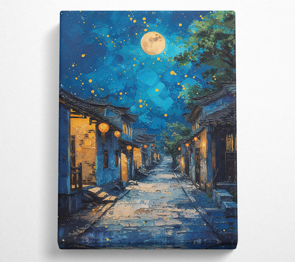  A Canvas Print of Azure Moonlit Alleyway Canvas Art