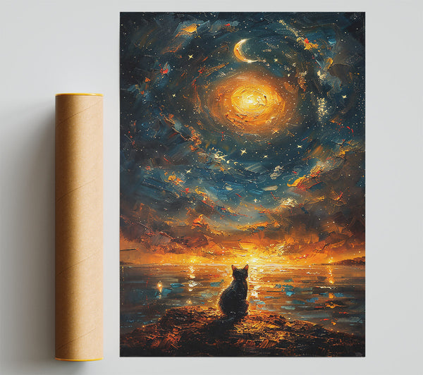 Golden Cosmic Cat Poster
