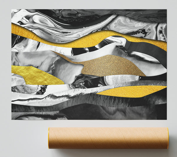 Golden Marble Swirls Print