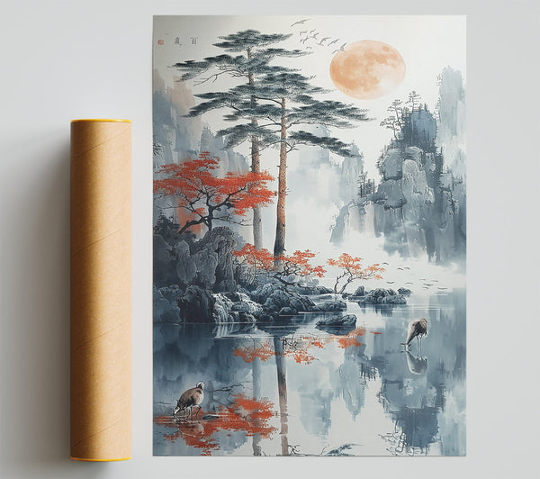 Orange Moon Reflections Print