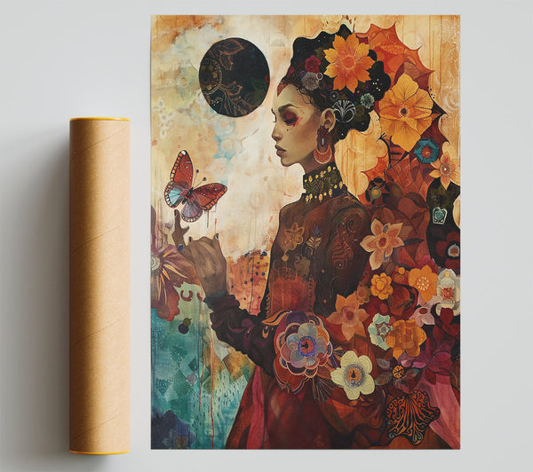 Crimson Bloom And Butterfly Print
