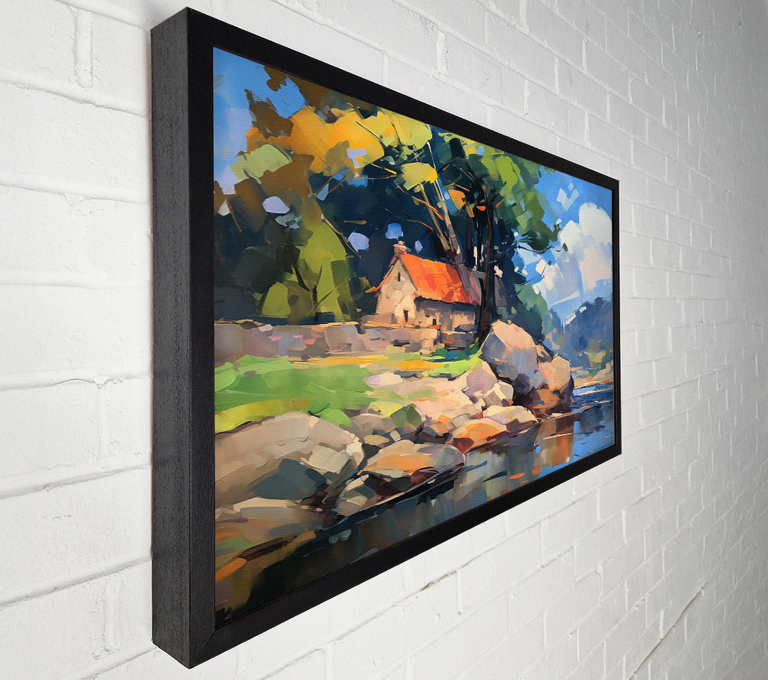  A Canvas Print of Azure River Cottage Canvas Print