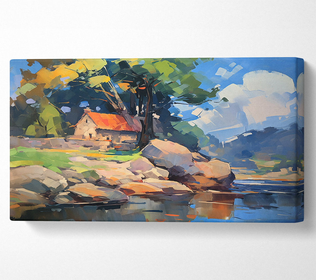  A Canvas Print of Azure River Cottage Canvas Print