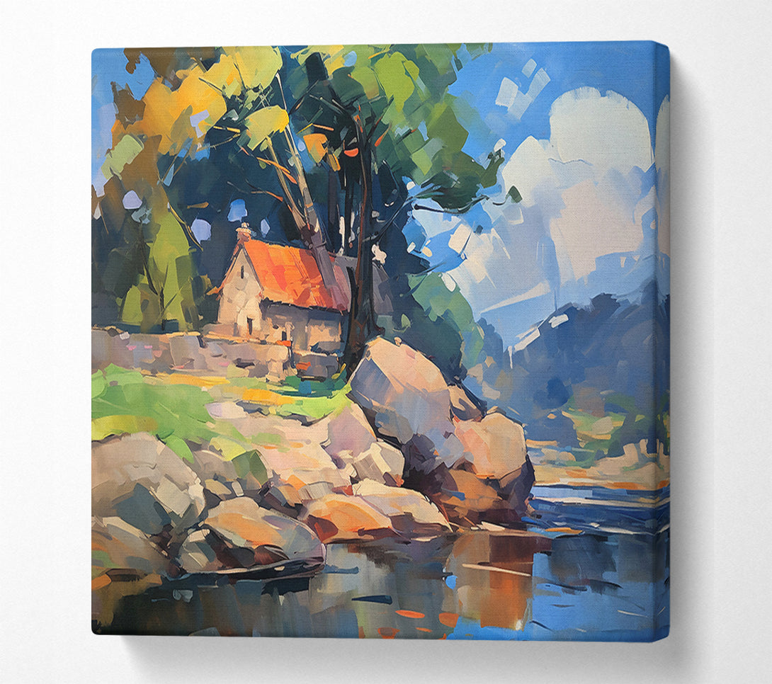  A Canvas Print of Azure River Cottage Canvas Print