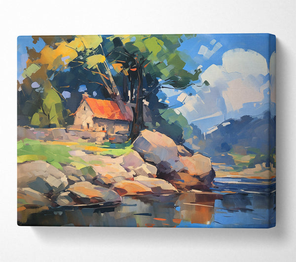 A Canvas Print of Azure River Cottage Canvas Print