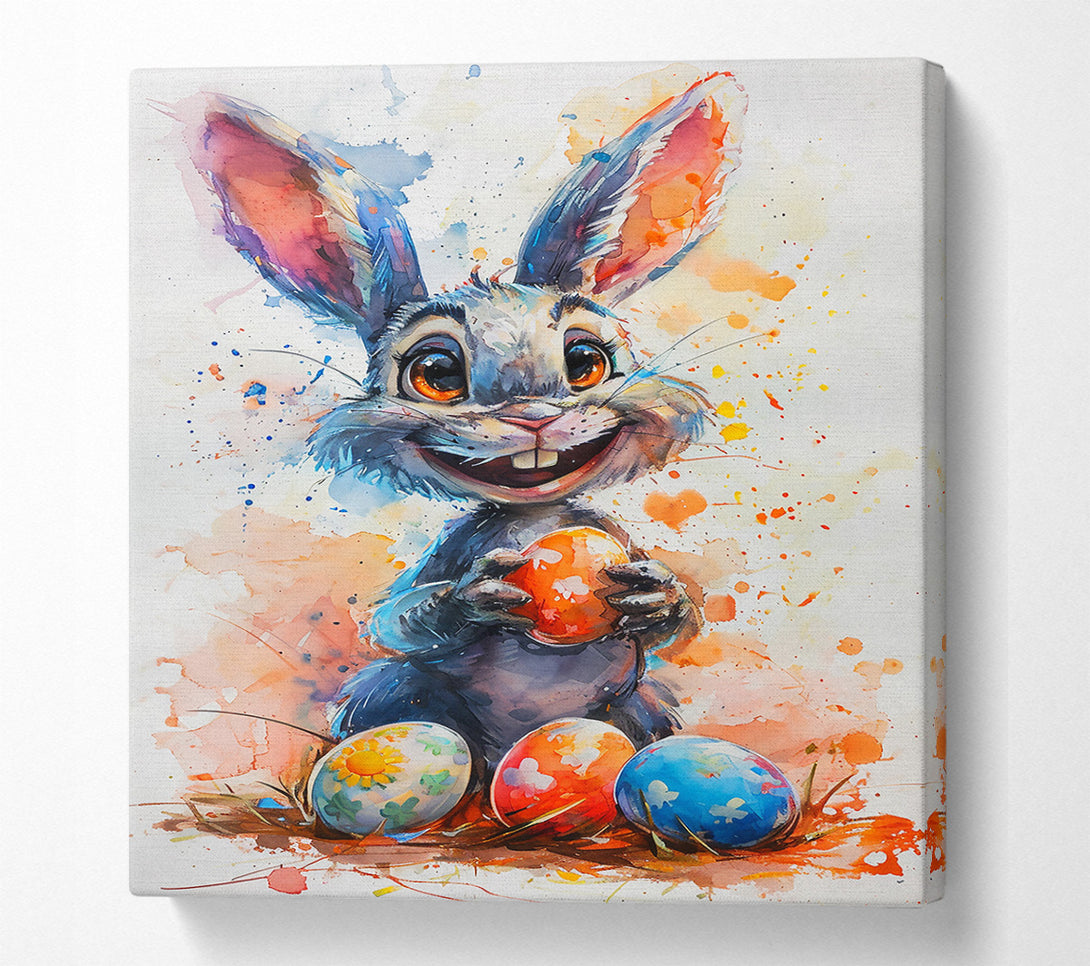  A Canvas Print of Blue Bunny'S Easter Surprise Canvas Print
