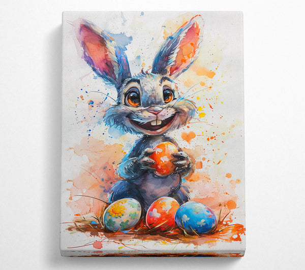  A Canvas Print of Blue Bunny'S Easter Surprise Canvas Print