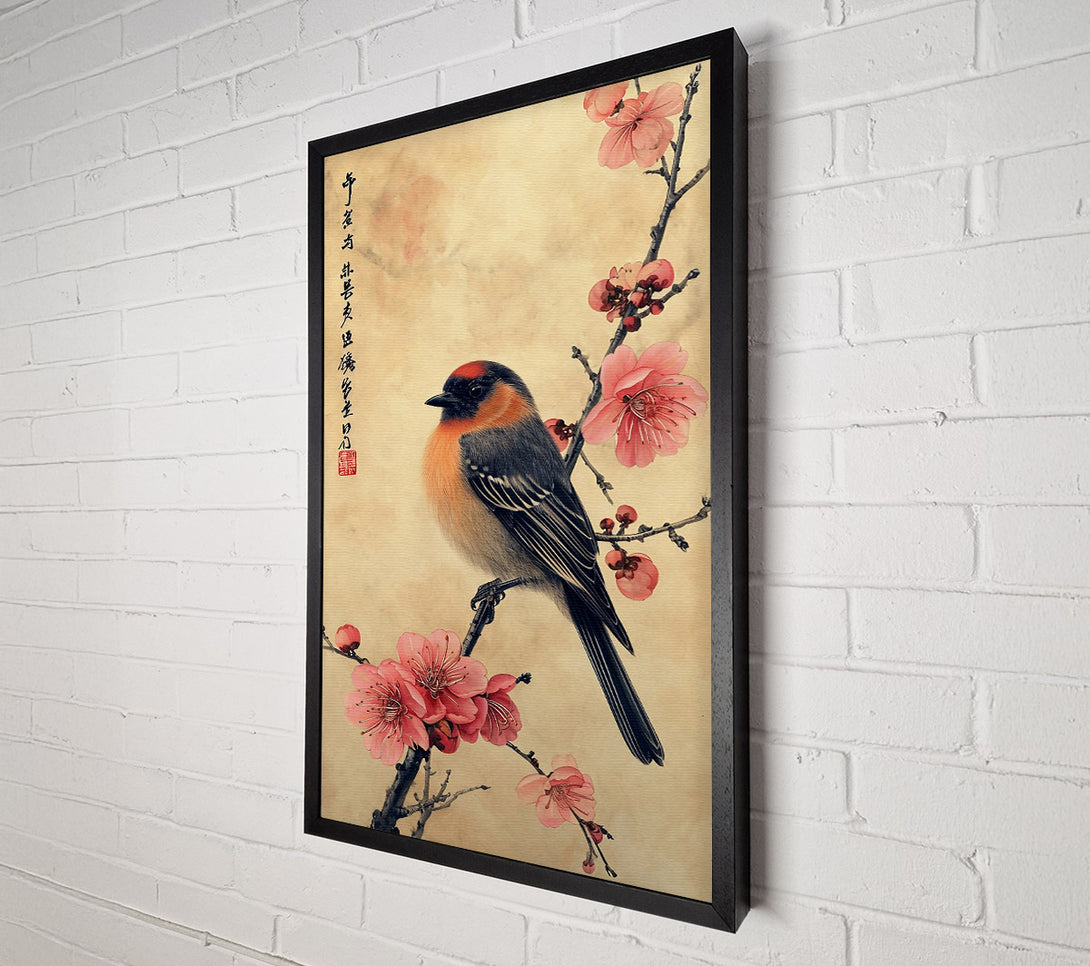  A Canvas Print of Pink Bird On Branch Canvas Wall Art