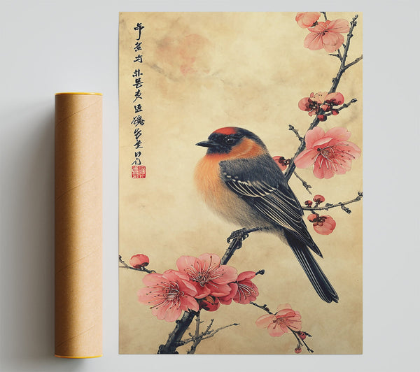 Pink Bird On Branch Giclee Print