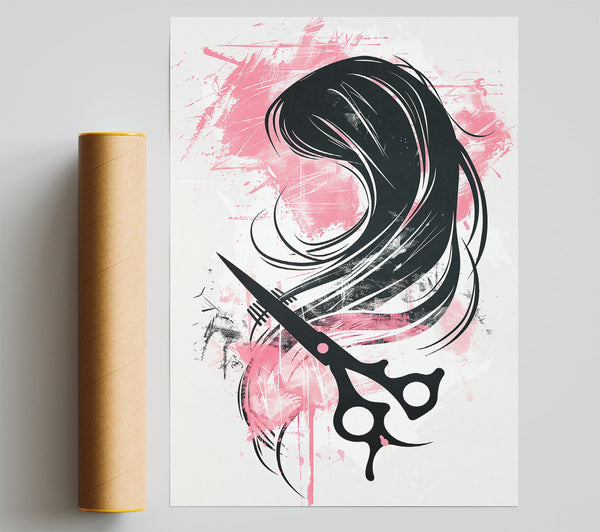 Pink Hair Scissors Giclee Print