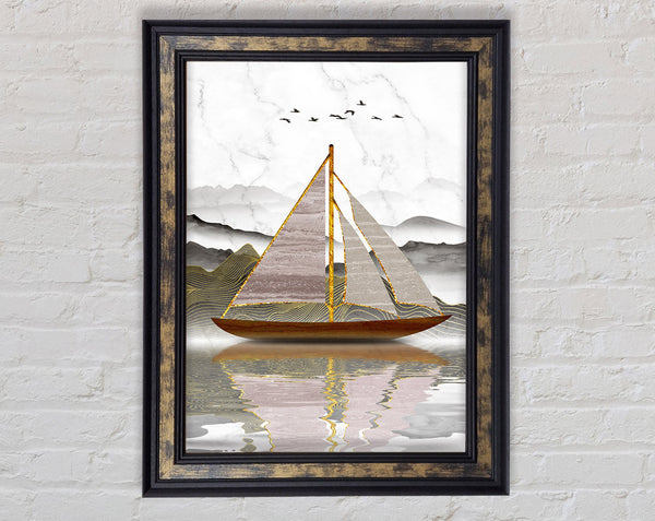 Brown And Gold Ship In The Water Framed Print