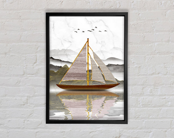 Brown And Gold Ship In The Water Framed Print