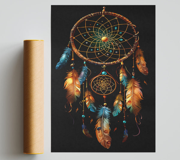 Golden Dreamcatcher Feathers Poster