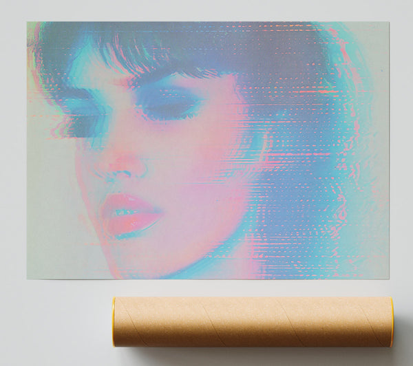 Pale Blue Glitch Print