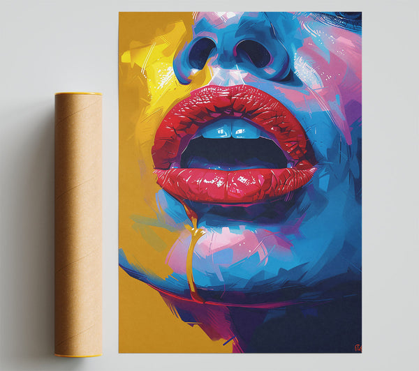 Yellow Red Lips Poster