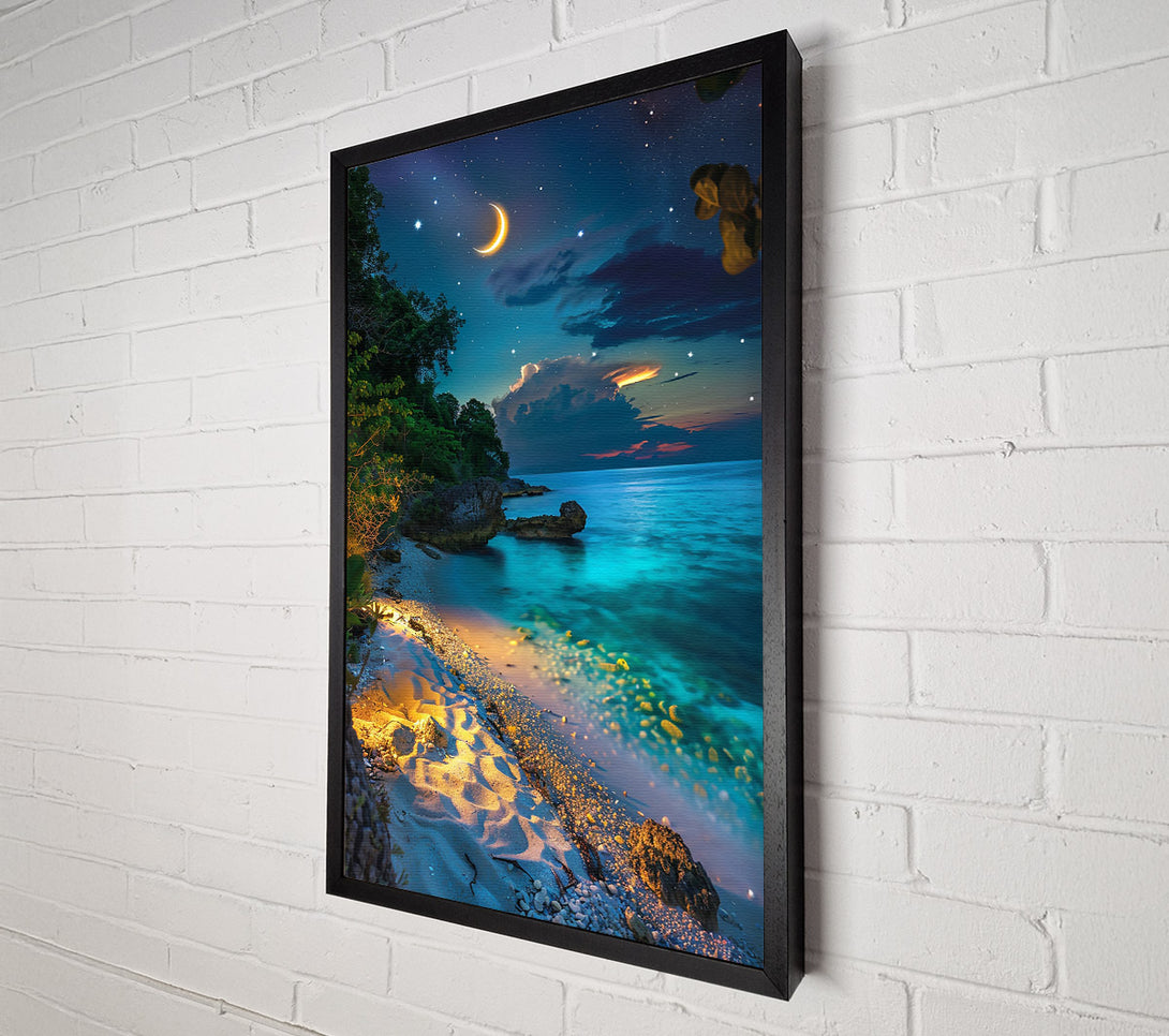  A Canvas Print of Blue Moonlight Beach Canvas Print