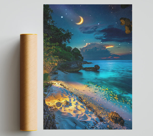 Blue Moonlight Beach Giclee Print