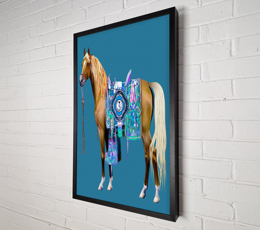  A Canvas Print of Brown Horse With Colourful Gown Canvas Wall Art