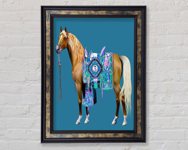 Brown Horse With Colourful Gown Framed Print