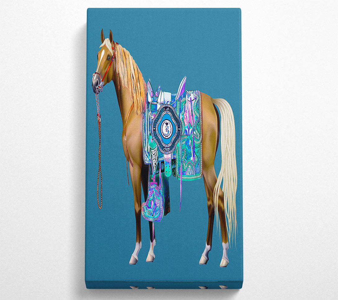  A Canvas Print of Brown Horse With Colourful Gown Canvas Wall Art