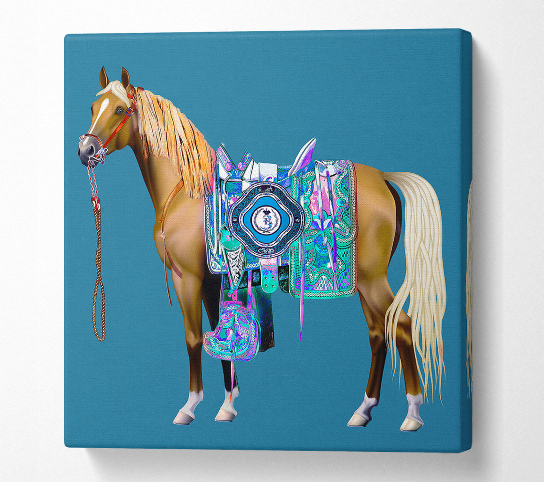  A Canvas Print of Brown Horse With Colourful Gown Canvas Wall Art