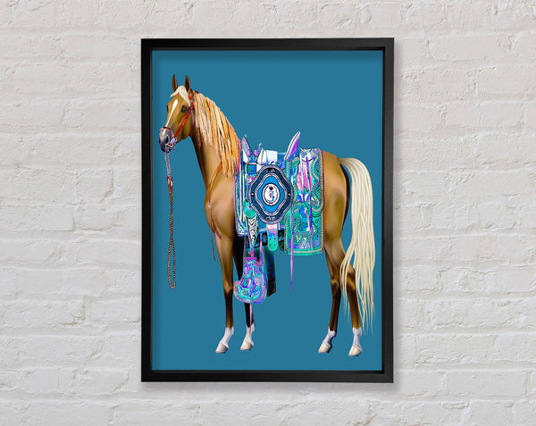 Brown Horse With Colourful Gown Framed Print