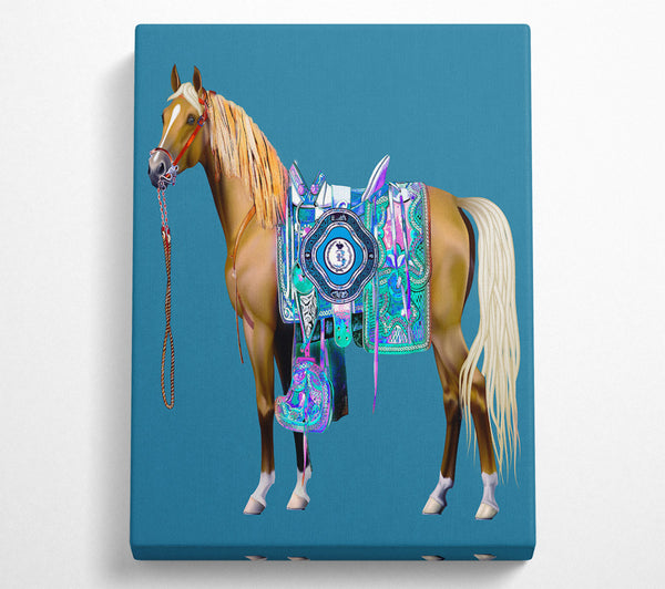 A Canvas Print of Brown Horse With Colourful Gown Canvas Wall Art