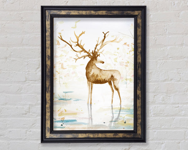 Brown Stag Watercolour Framed Print