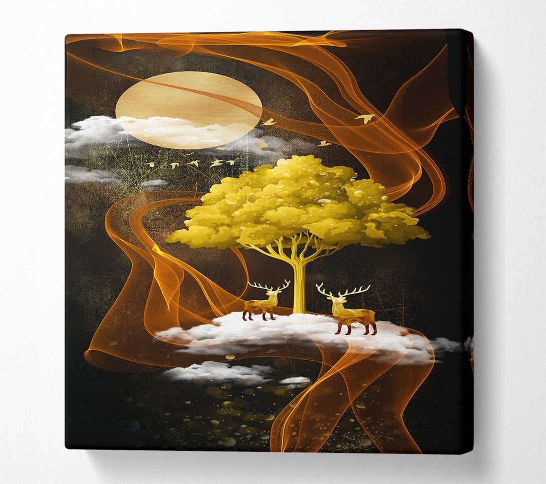  A Canvas Print of Brown Swirls With Gold Tree Canvas Print