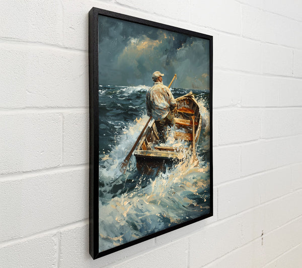 Blue Boat In Stormy Sea