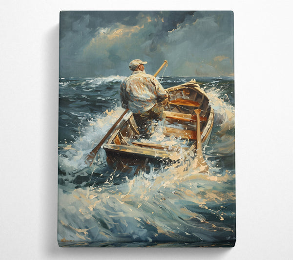  A Canvas Print of Blue Boat In Stormy Sea Canvas Wall Art