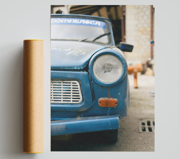 Blue Car'S Headlight Poster