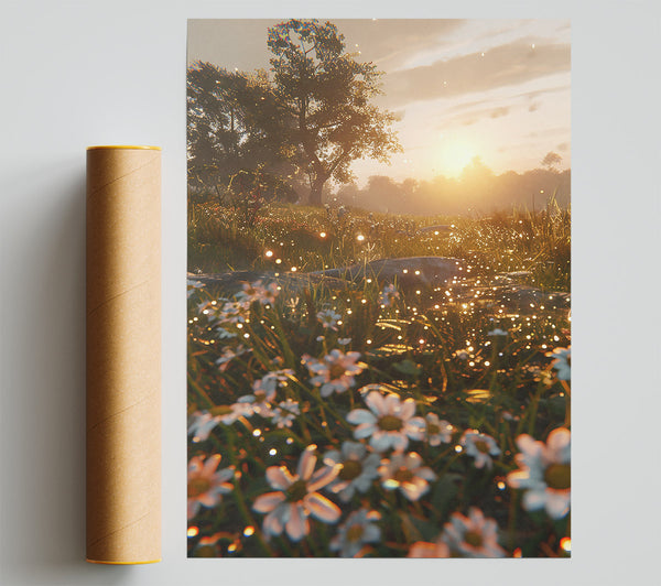 Golden Dewdrops Field Giclee Print