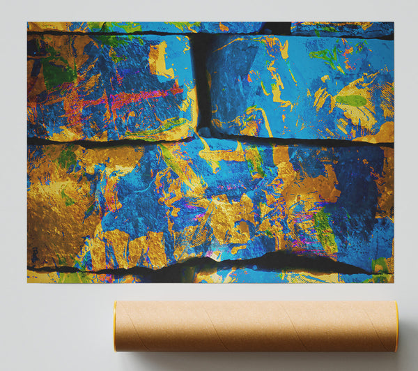 Blue And Gold Bricks Print