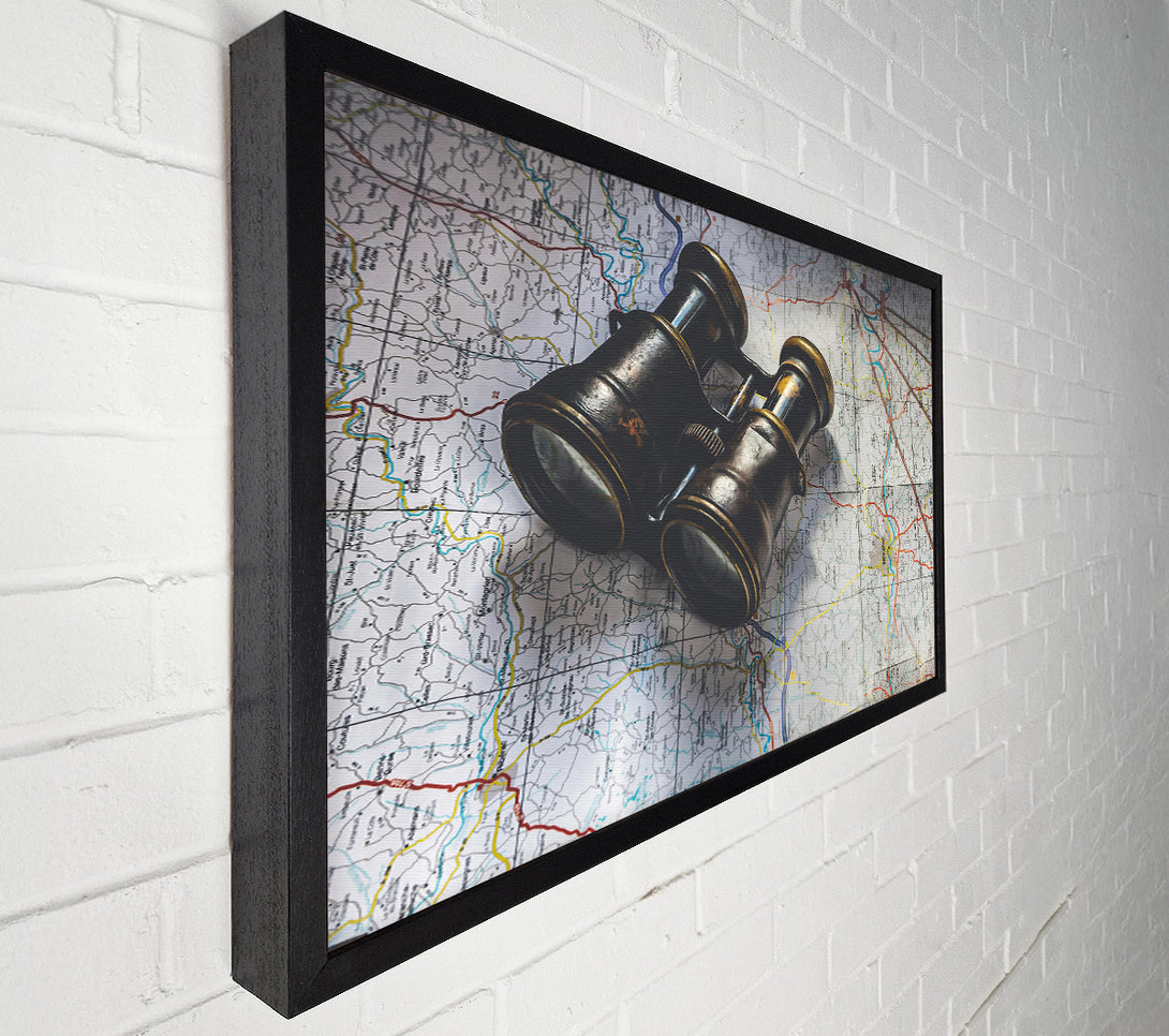  A Canvas Print of Brass Binoculars On Map Canvas Wall Art