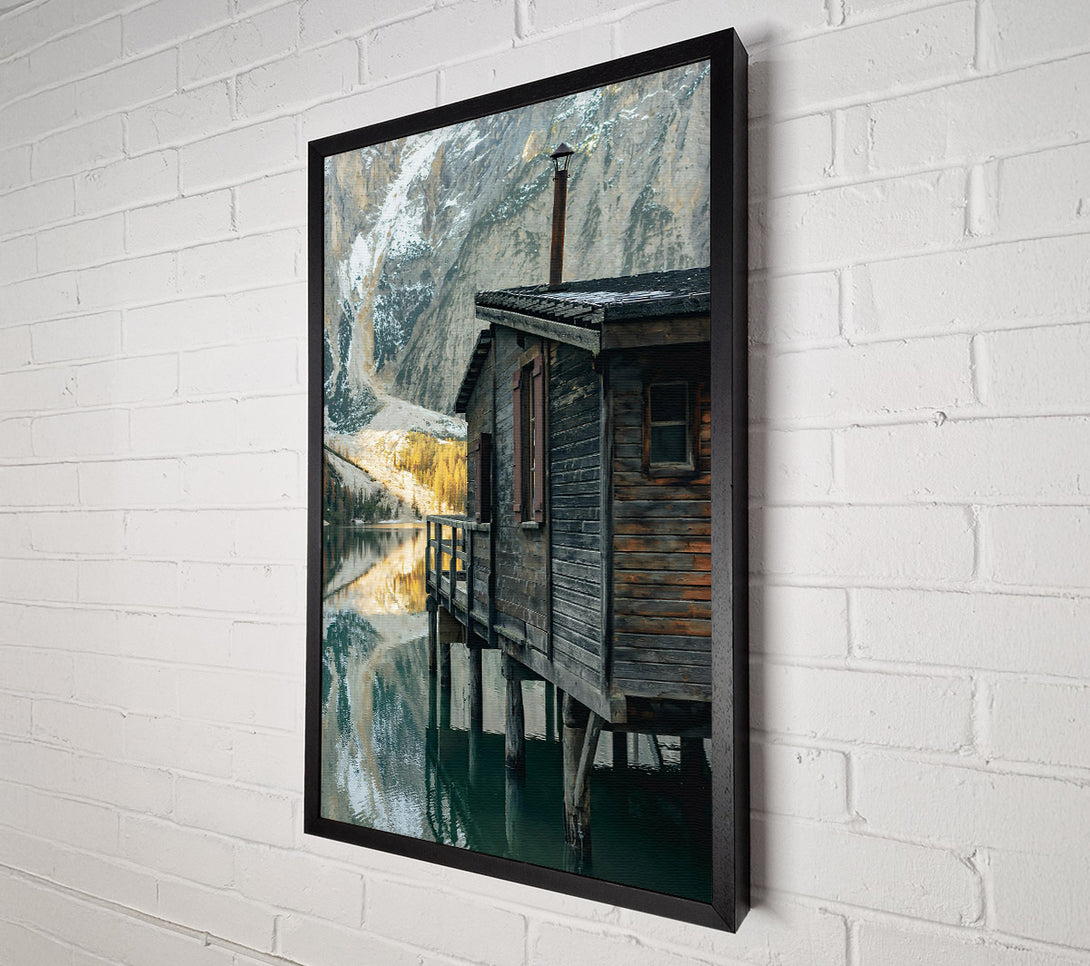  A Canvas Print of Rustic Blue Cabin Reflection Canvas Wall Art