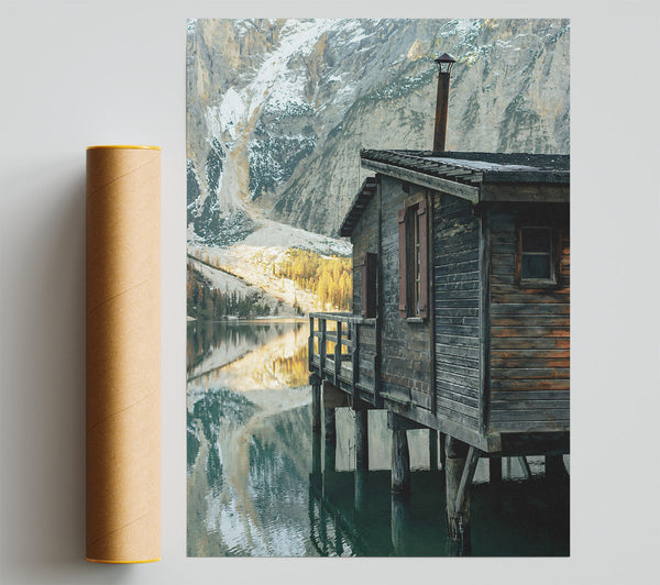 Rustic Blue Cabin Reflection Giclee Print