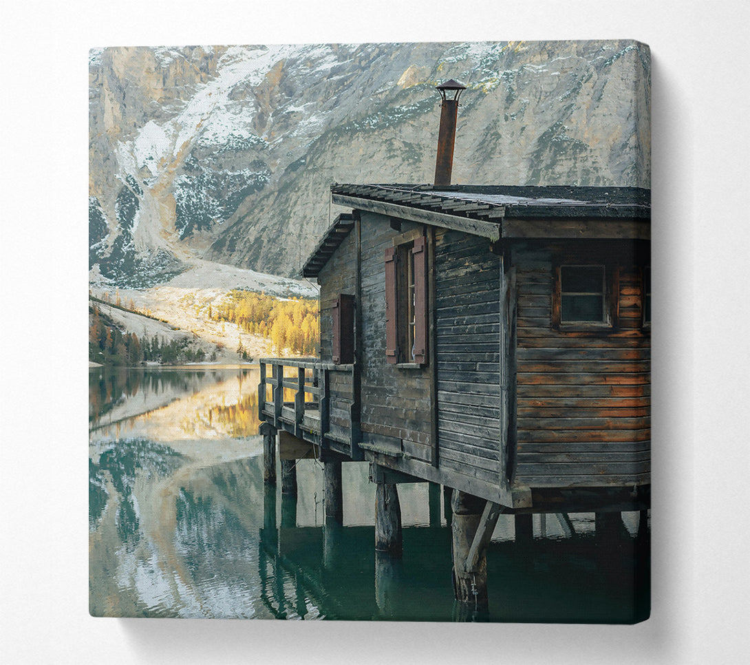  A Canvas Print of Rustic Blue Cabin Reflection Canvas Wall Art