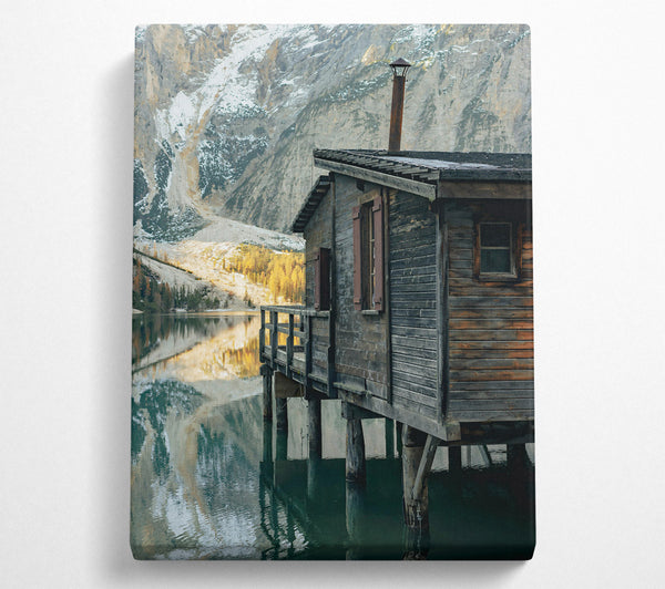  A Canvas Print of Rustic Blue Cabin Reflection Canvas Wall Art